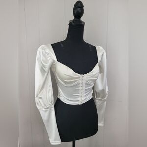 White Satin Fashion Nova Longsleeve Bustier